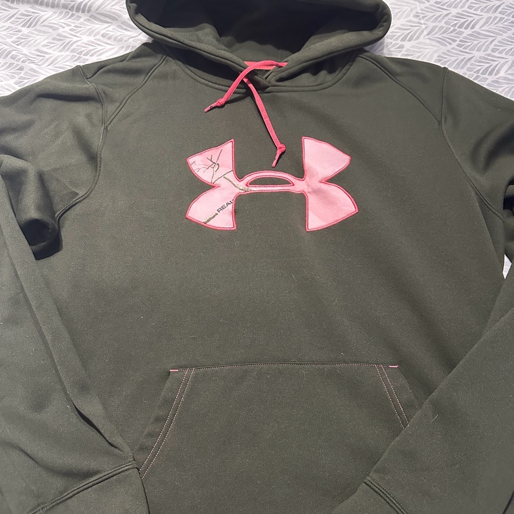 Under Armour Green Hoodie with Pink Logo